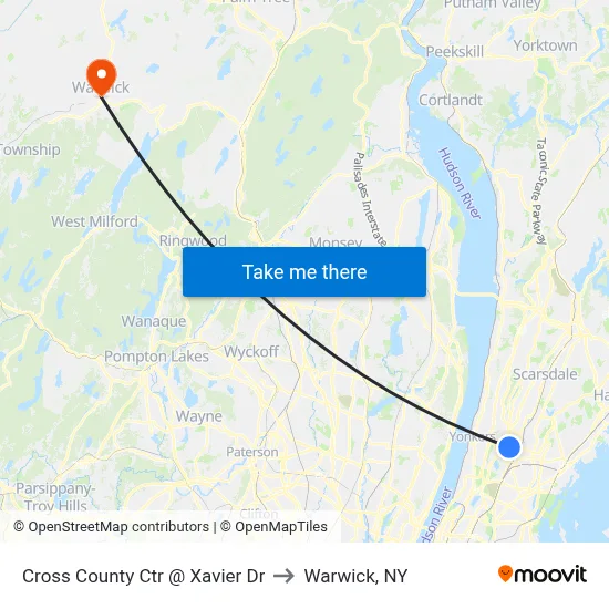 Cross County Ctr @ Xavier Dr to Warwick, NY map