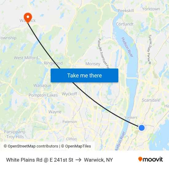 White Plains Rd @ E 241st St to Warwick, NY map