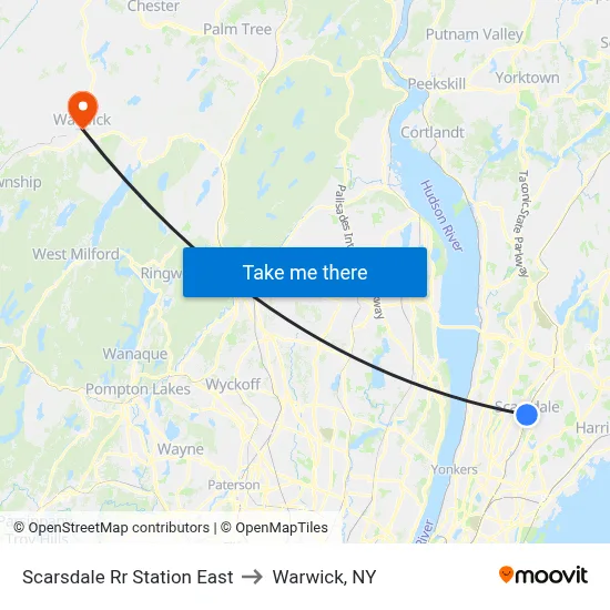 Scarsdale Rr Station East to Warwick, NY map