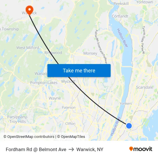 Fordham Rd @ Belmont Ave to Warwick, NY map