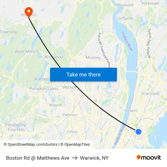 Boston Rd @ Matthews Ave to Warwick, NY map