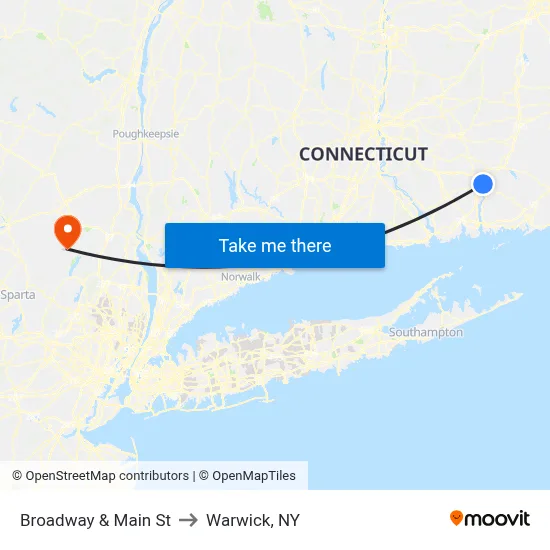 Broadway & Main St to Warwick, NY map