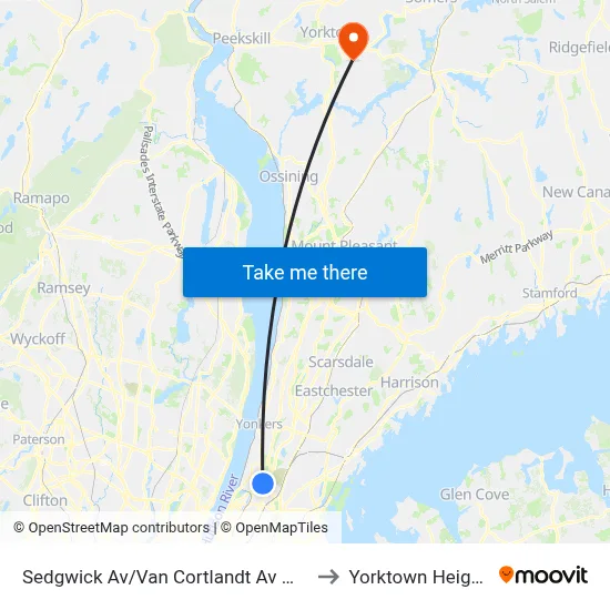 Sedgwick Av/Van Cortlandt Av West to Yorktown Heights map