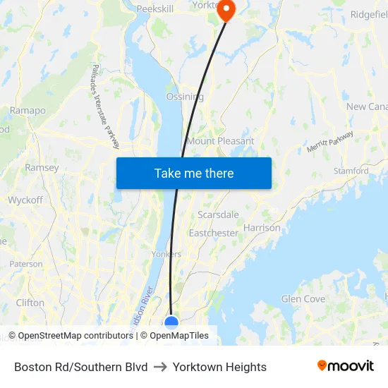 Boston Rd/Southern Blvd to Yorktown Heights map