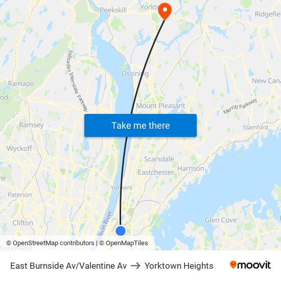 East Burnside Av/Valentine Av to Yorktown Heights map