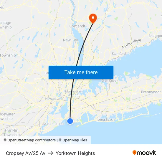 Cropsey Av/25 Av to Yorktown Heights map