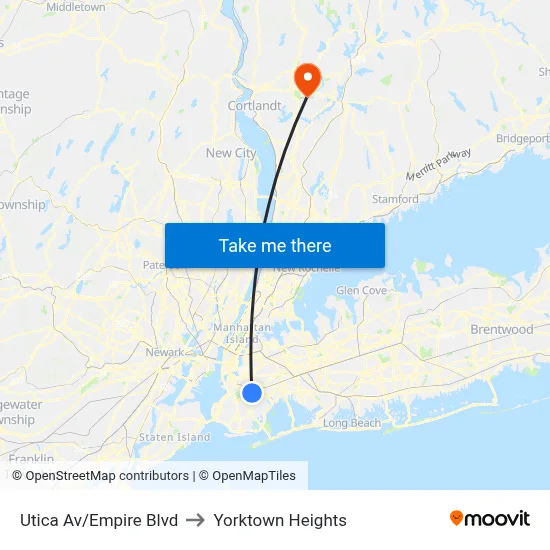 Utica Av/Empire Blvd to Yorktown Heights map