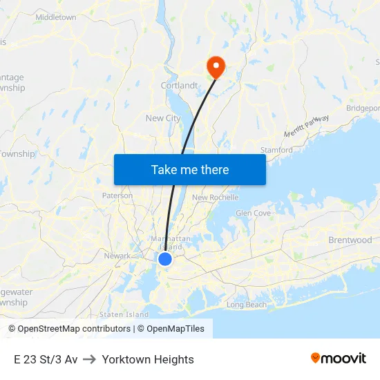 E 23 St/3 Av to Yorktown Heights map
