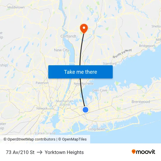73 Av/210 St to Yorktown Heights map