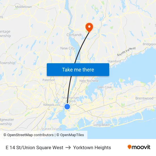 E 14 St/Union Square West to Yorktown Heights map