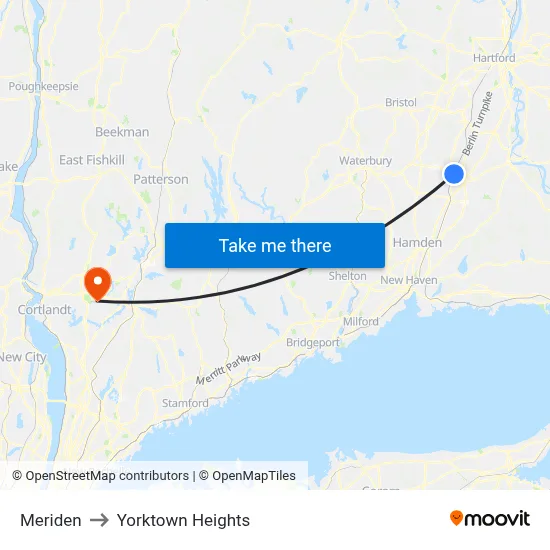 Meriden to Yorktown Heights map