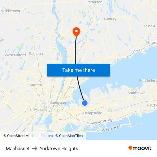Manhasset to Yorktown Heights map