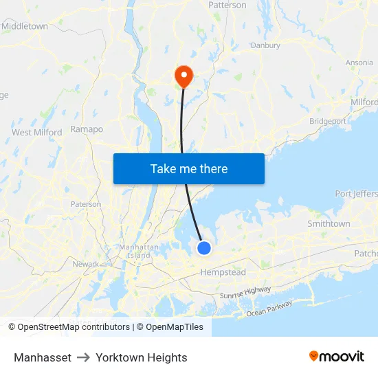 Manhasset to Yorktown Heights map