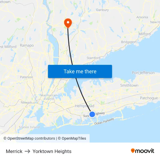 Merrick to Yorktown Heights map