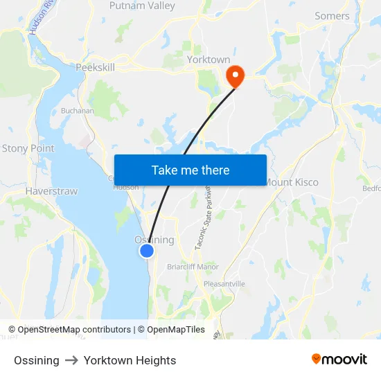 Ossining to Yorktown Heights map