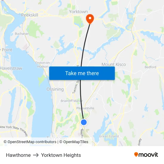 Hawthorne to Yorktown Heights map