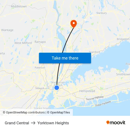 Grand Central to Yorktown Heights map