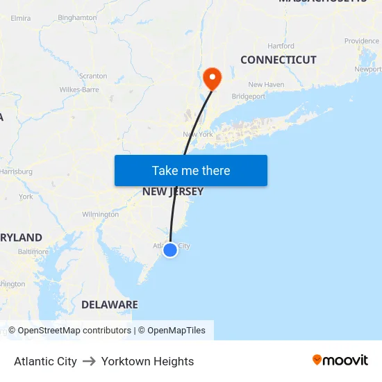 Atlantic City to Yorktown Heights map