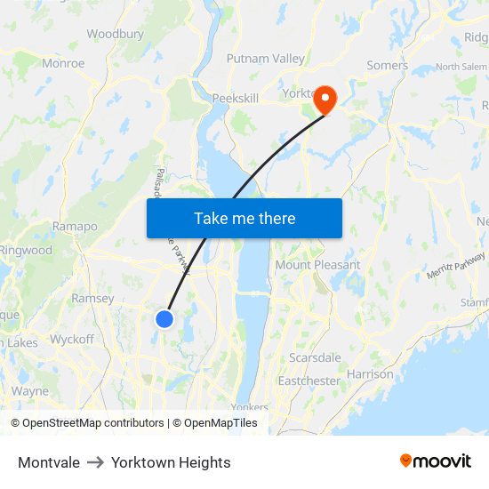 Montvale to Yorktown Heights map