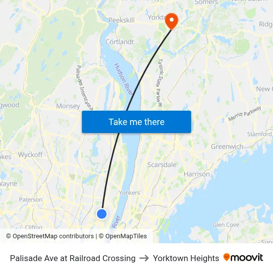 Palisade Ave at Railroad Crossing to Yorktown Heights map