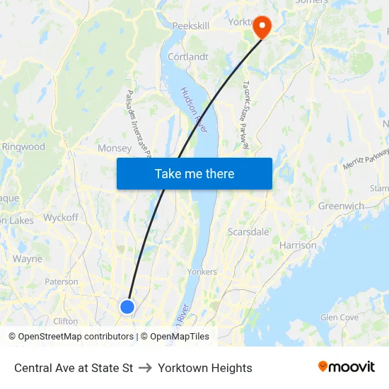 Central Ave at State St to Yorktown Heights map