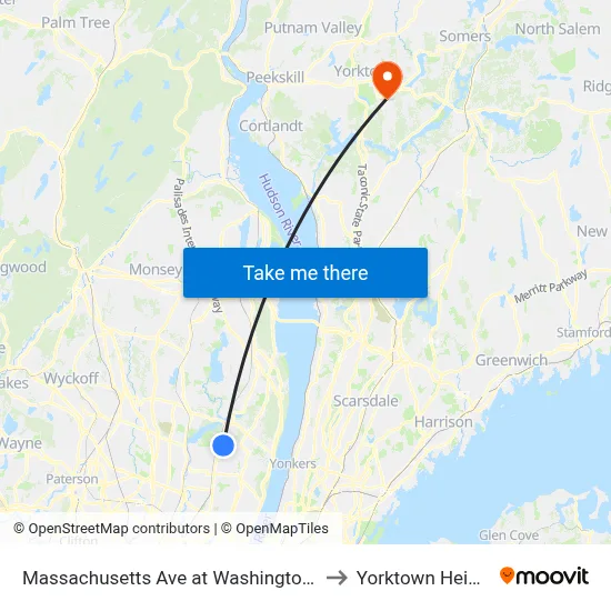 Massachusetts Ave at Washington Ave to Yorktown Heights map