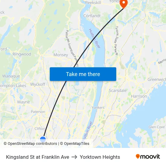 Kingsland St at Franklin Ave to Yorktown Heights map