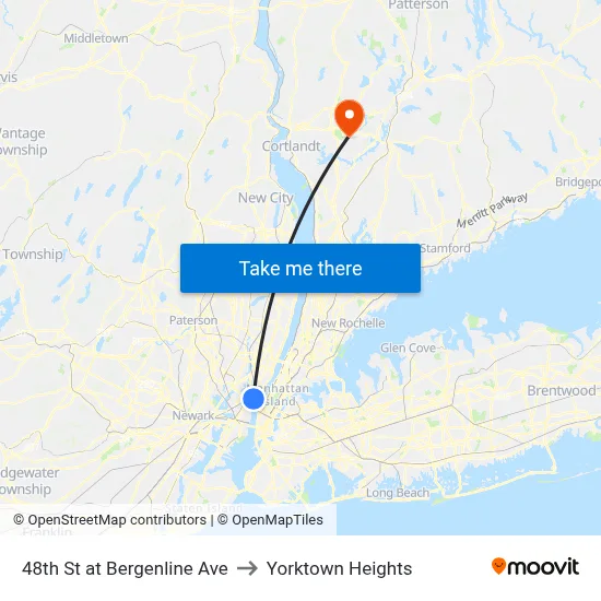 48th St at Bergenline Ave to Yorktown Heights map