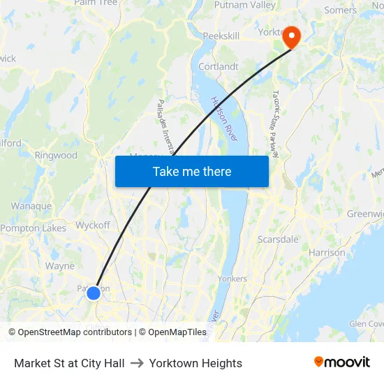 Market St at City Hall to Yorktown Heights map
