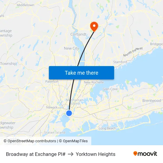 Broadway at Exchange Pl# to Yorktown Heights map