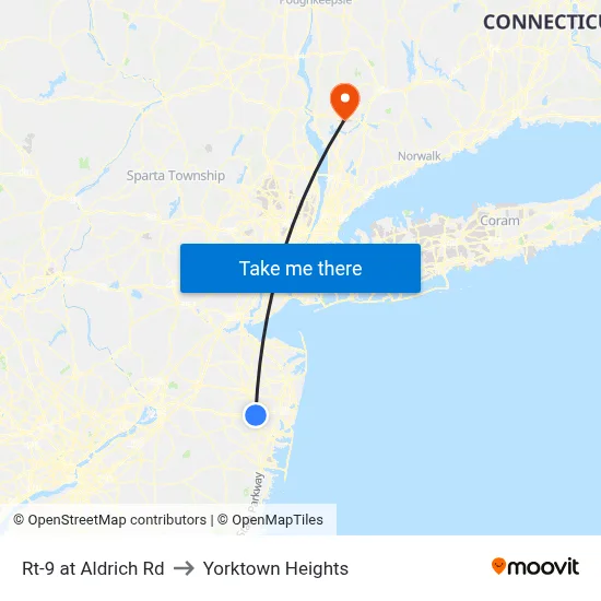 Rt-9 at Aldrich Rd to Yorktown Heights map
