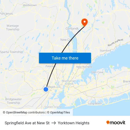 Springfield Ave at New St to Yorktown Heights map