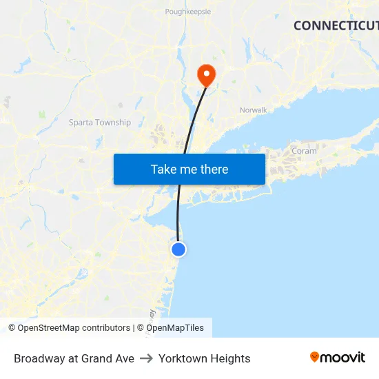 Broadway at Grand Ave to Yorktown Heights map