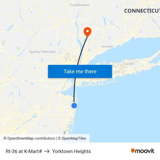 Rt-36 at K-Mart# to Yorktown Heights map