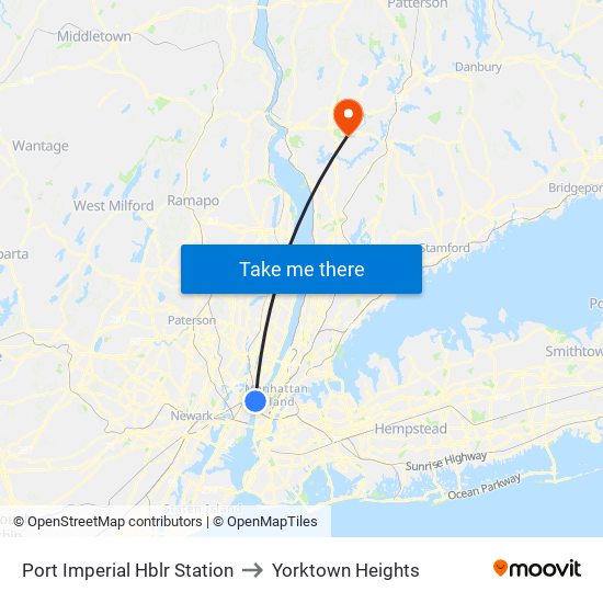 Port Imperial Hblr Station to Yorktown Heights map