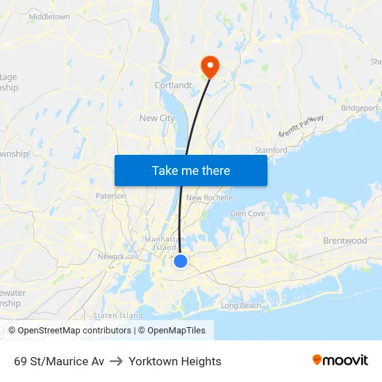 69 St/Maurice Av to Yorktown Heights map