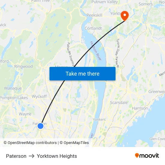 Paterson to Yorktown Heights map