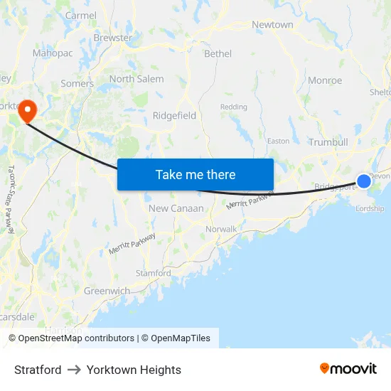 Stratford to Yorktown Heights map