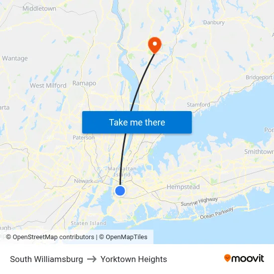 South Williamsburg to Yorktown Heights map