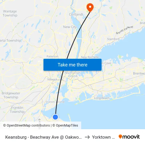 Keansburg -  Beachway Ave @ Oakwood Pl (Northbound) to Yorktown Heights map