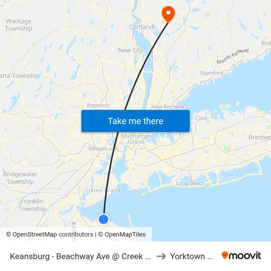 Keansburg -  Beachway Ave @ Creek Rd (Northbound) to Yorktown Heights map