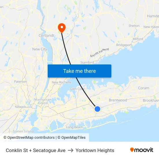 Conklin St + Secatogue Ave to Yorktown Heights map