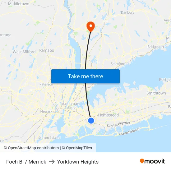 Foch Bl / Merrick to Yorktown Heights map