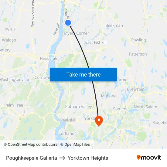 Poughkeepsie Galleria to Yorktown Heights map