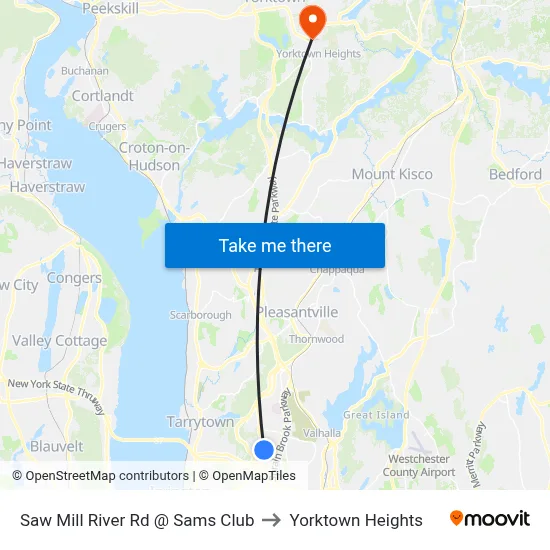 Saw Mill River Rd @ Sams Club to Yorktown Heights map
