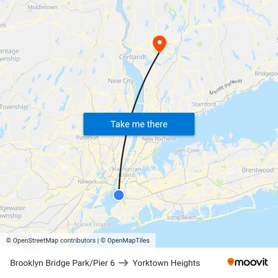 Brooklyn Bridge Park/Pier 6 to Yorktown Heights map