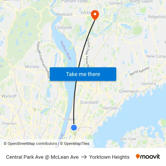 Central Park Ave @ McLean Ave to Yorktown Heights map