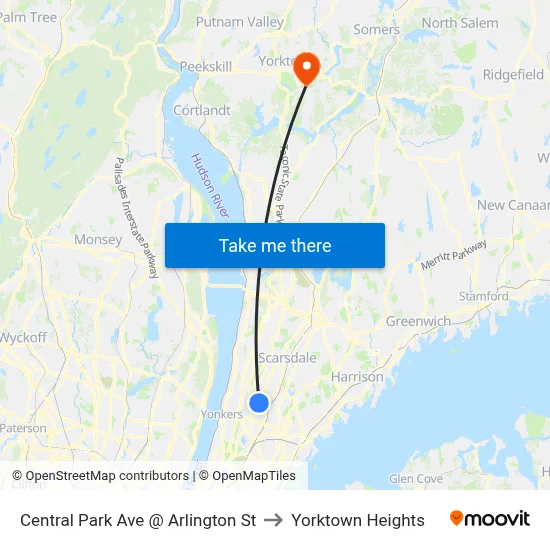 Central Park Ave @ Arlington St to Yorktown Heights map