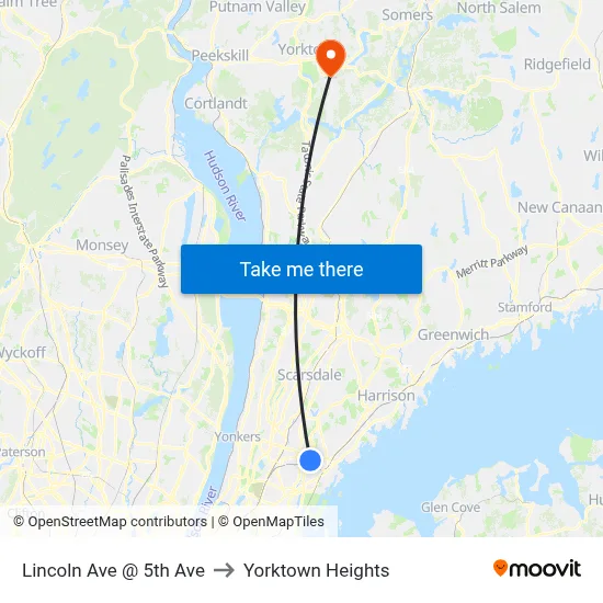 Lincoln Ave @ 5th Ave to Yorktown Heights map