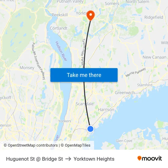 Huguenot St @ Bridge St to Yorktown Heights map